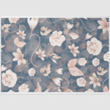 Koraal Blush Roze Bloemen Patroon Blauw