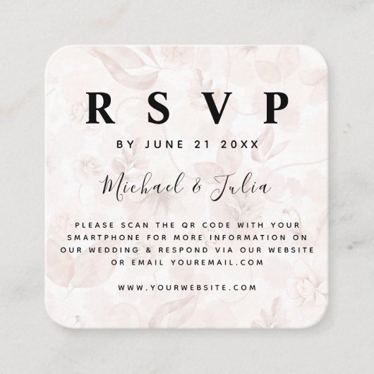 Koraal Blush Roze Floral Chic QR Code Weddenschap  Informatiekaartje (Voorkant)
