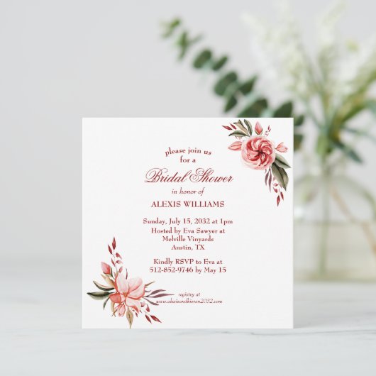 Koraal & Blush Rozen Vrijgezellenfeest Uitnodigen Kaart (Staand voorkant)