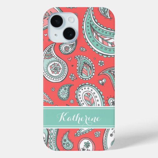 Koraal Bohemian Paisley Custom Monogram Case-Mate iPhone Case (Achterkant)
