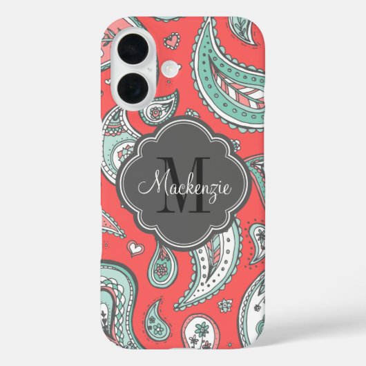 Koraal Bohemian Paisley Custom Monogram Case-Mate iPhone Case (Achterkant)