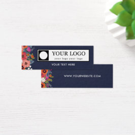 Koraal Boho Bloemen Navy Blauwe Uw Logo Hangtag Mini Visitekaartjes