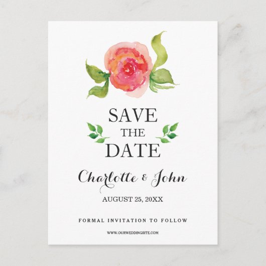 koraal boho waterverf floral save the dates aankondigingskaart (Voorkant)