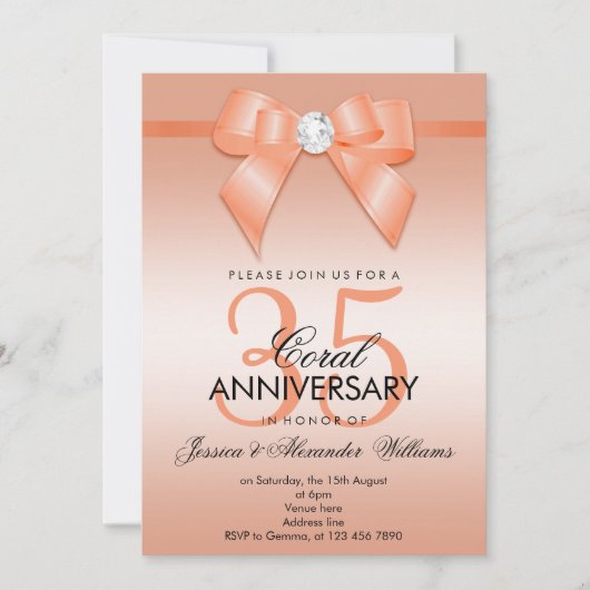 Koraal Boog & Lint 35e Huwelijksjubileum Kaart (Voorkant)