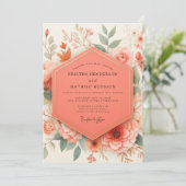 Koraal Botanisch Romantisch Huwelijk Kaart (Staand voorkant)