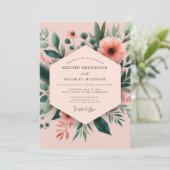 Koraal Botanisch Whimsy Huwelijk Kaart (Staand voorkant)