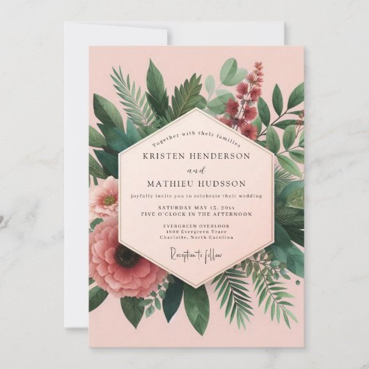 Koraal Botanische Elegantie Bruiloft Kaart (Voorkant)