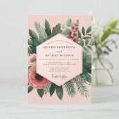 Koraal Botanische Elegantie Bruiloft Kaart (Staand voorkant)