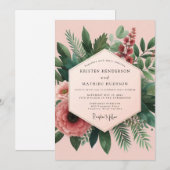 Koraal Botanische Elegantie Bruiloft Kaart (Voorkant / Achterkant)