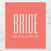 Koraal bruid naam gepersonaliseerd wijn etiket (Enkel label)