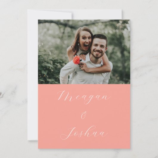 Koraal bruiloft foto save the date (Achterkant)