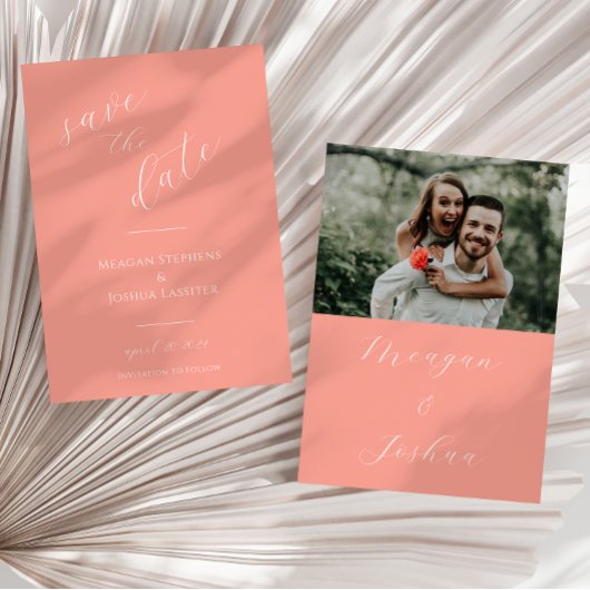 Koraal bruiloft foto save the date