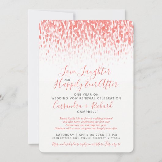 Koraal bruiloft gelofte verlenging 1 jaar op geluk kaart (Voorkant)