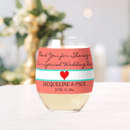 Koraal bruiloft gunsten Monogram rood hart Wijnglas Zonder Voet (Insitu (Huwelijk))
