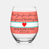 Koraal bruiloft gunsten Monogram rood hart Wijnglas Zonder Voet (Voorkant)