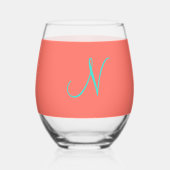 Koraal bruiloft gunsten Monogram rood hart Wijnglas Zonder Voet (Achterkant)