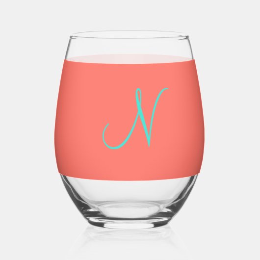 Koraal bruiloft gunsten Monogram rood hart Wijnglas Zonder Voet (Achterkant)