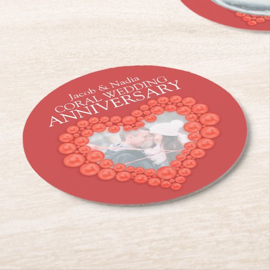 Koraal bruiloft jubileum hart foto onderzetters (Gebogen)