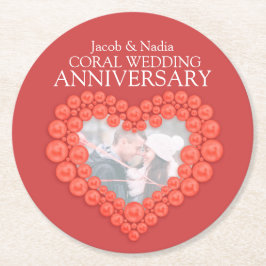 Koraal bruiloft jubileum hart foto onderzetters