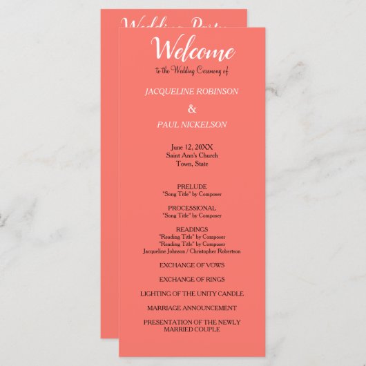 Koraal bruiloft programma programmakaart (Voorkant / Achterkant)