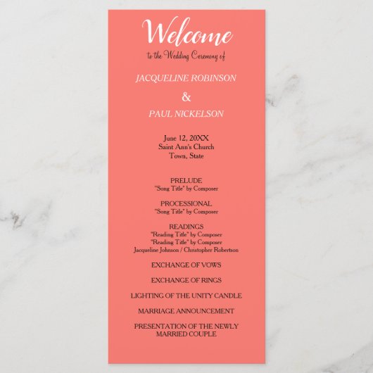 Koraal bruiloft programma programmakaart (Voorkant)