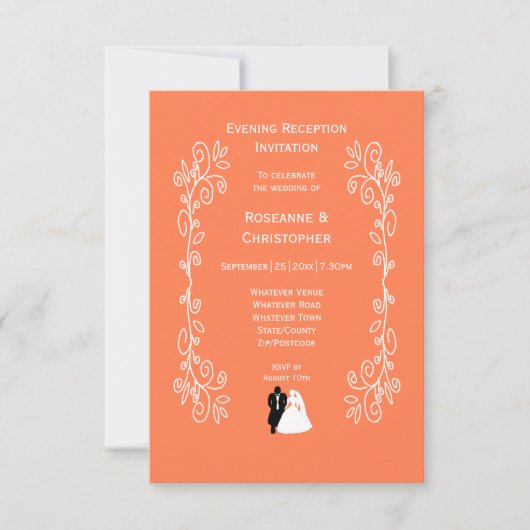 Koraal bruiloft receptie uitnodiging bruid bruideg (Voorkant)