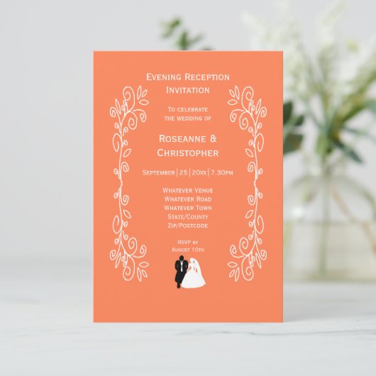 Koraal bruiloft receptie uitnodiging bruid bruideg (Staand voorkant)