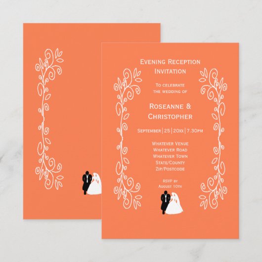 Koraal bruiloft receptie uitnodiging bruid bruideg (Voorkant / Achterkant)