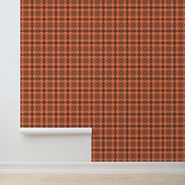 Koraal Bruin Geruit Argyle Patroon Behang (Applicatie)
