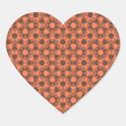 Koraal Bruin Geruit Ruit Plaid Patroon Hart Sticker (Voorkant)
