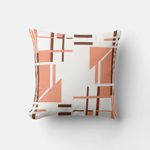 Koraal Bruin op Witte geometrische Vormen Lijnen O Kussen