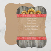 Koraal Bruin Rustieke Zonnebloem bruiloft Uitnodig Kaart (Voorkant / Achterkant)