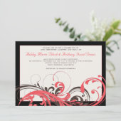 Koraal, bruin, zwarte Floral bruiloft Kaart (Staand voorkant)