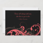 Koraal, bruin, zwarte Floral bruiloft Kaart (Achterkant)