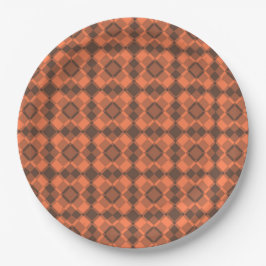Koraal Bruine Geruite Argyle Patroon Papieren Bordje