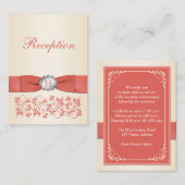 Koraal Champagne Bloemen Bruiloft Receptie Kaart (Voorkant / Achterkant)