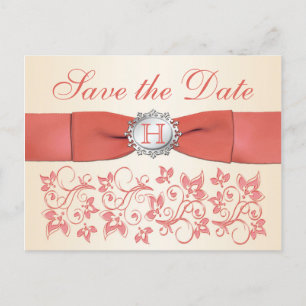 Koraal, Champagne Floral Save the Date Briefkaart