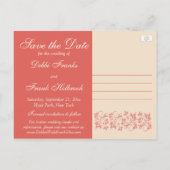 Koraal, Champagne Floral Save the Date Briefkaart (Achterkant)