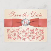 Koraal, Champagne Floral Save the Date Briefkaart (Voorkant)
