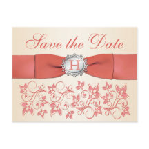 Koraal, Champagne Floral Save the Date Briefkaart