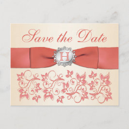 Koraal, Champagne Floral Save the Date Briefkaart
