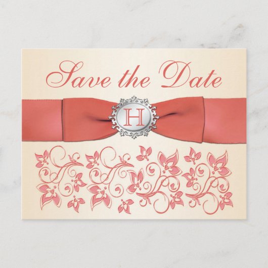 Koraal, Champagne Floral Save the Date Briefkaart (Voorkant)