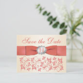 Koraal, Champagne Floral Save the Date Briefkaart (Staand voorkant)