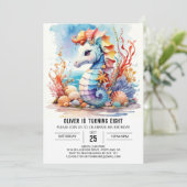 Koraal Charm Nautische Seahorse Verjaardag Kaart (Staand voorkant)