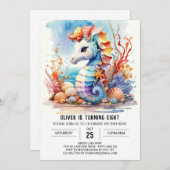 Koraal Charm Nautische Seahorse Verjaardag Kaart (Voorkant / Achterkant)