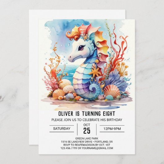 Koraal Charm Nautische Seahorse Verjaardag Kaart (Voorkant / Achterkant)