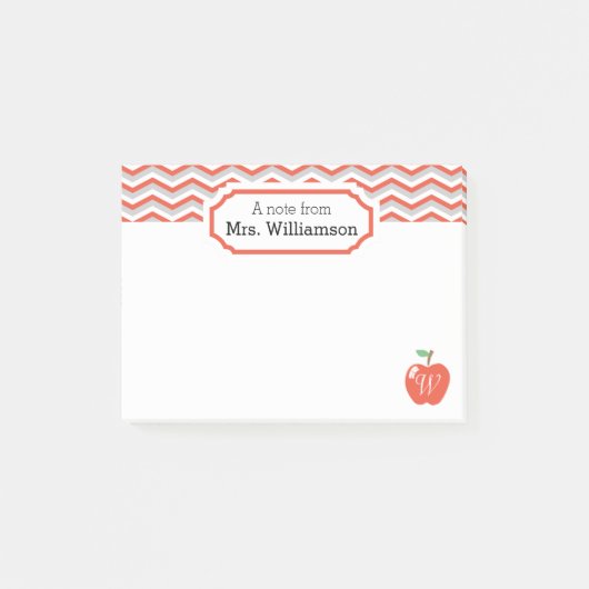 Koraal Chevron Perzik/Apple Monogrammed Leraar Opm Post-it® Notes (Voorkant)