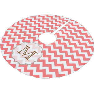 Koraal Chevron Streep Monogram Initiaal Boomrok Kerstboom Rok