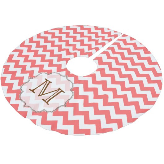 Koraal Chevron Streep Monogram Initiaal Boomrok Kerstboom Rok (Gekanteld)