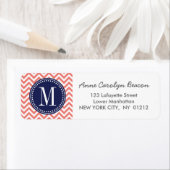 Koraal Chevron zigzag gepersonaliseerd monogram Etiket (Insitu)